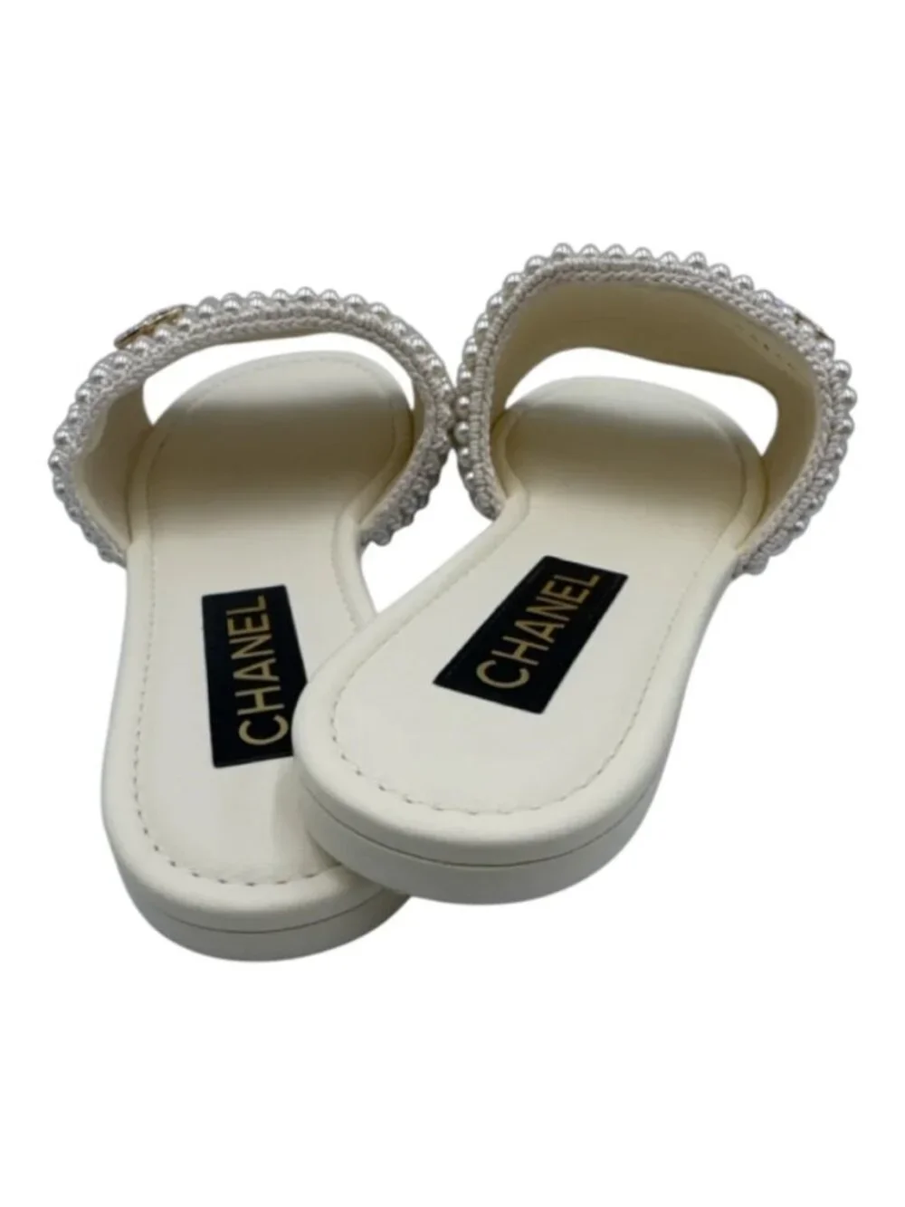 NIB Chanel 2025 Pearl CC Flat Mules Ivory White 41 Full Set